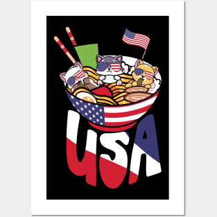 Ramen Cats US Flag 4th July Posters and Art